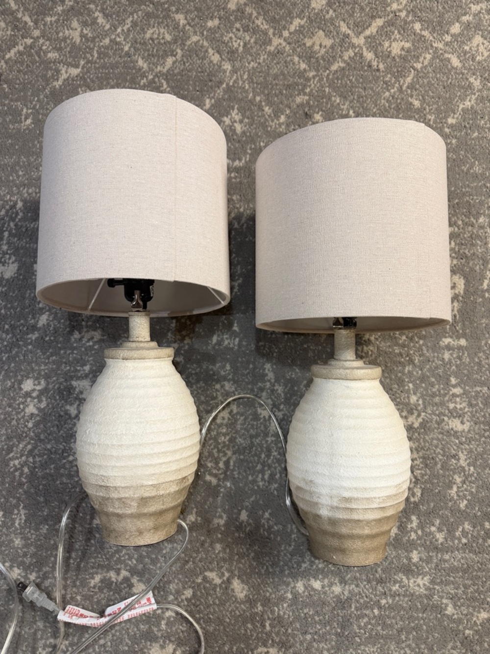 Neutral Ombre Ceramic Table Lamps with Beige Linen Shades - Set of 2